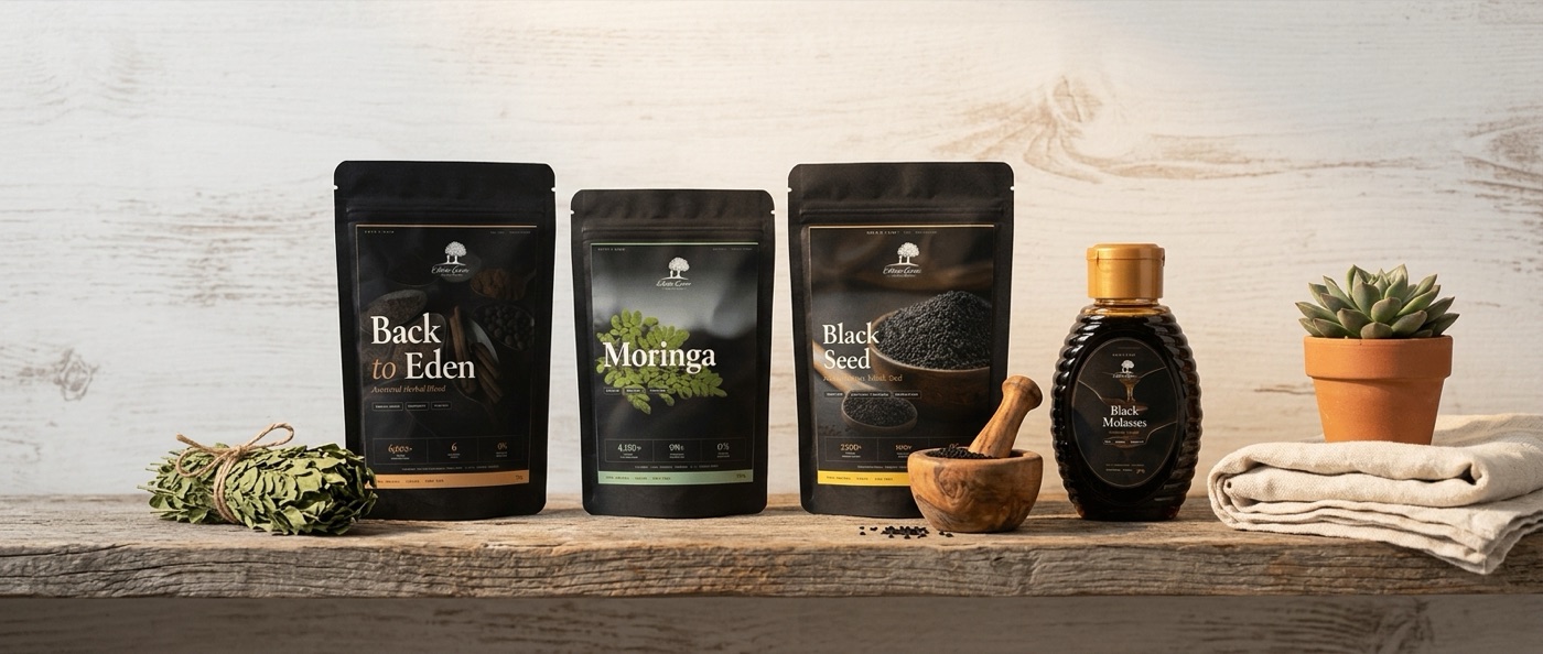 Eden's Cure natural health products on retail shelf