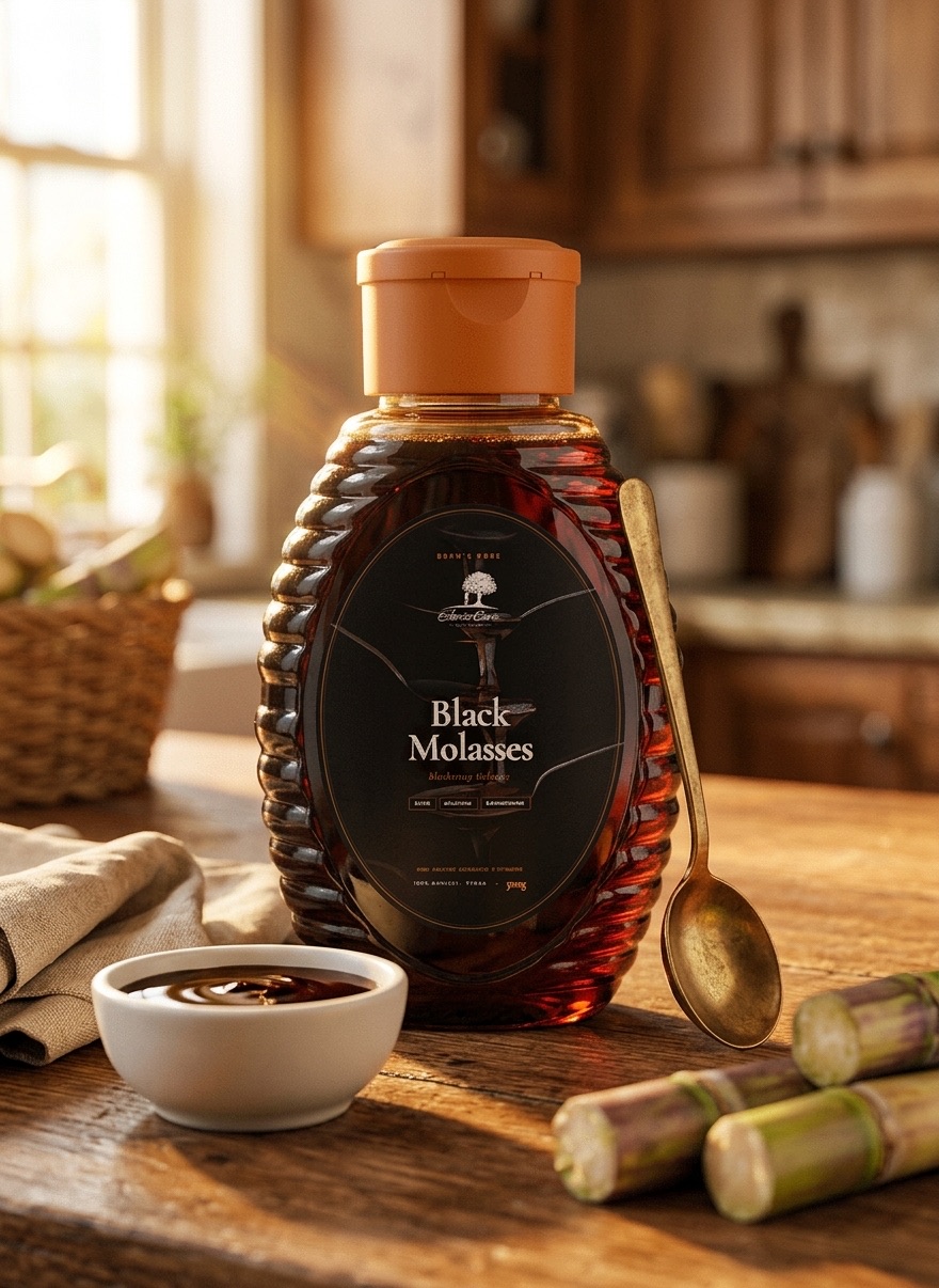 Eden's Cure Molasses product bottle with detailed label design