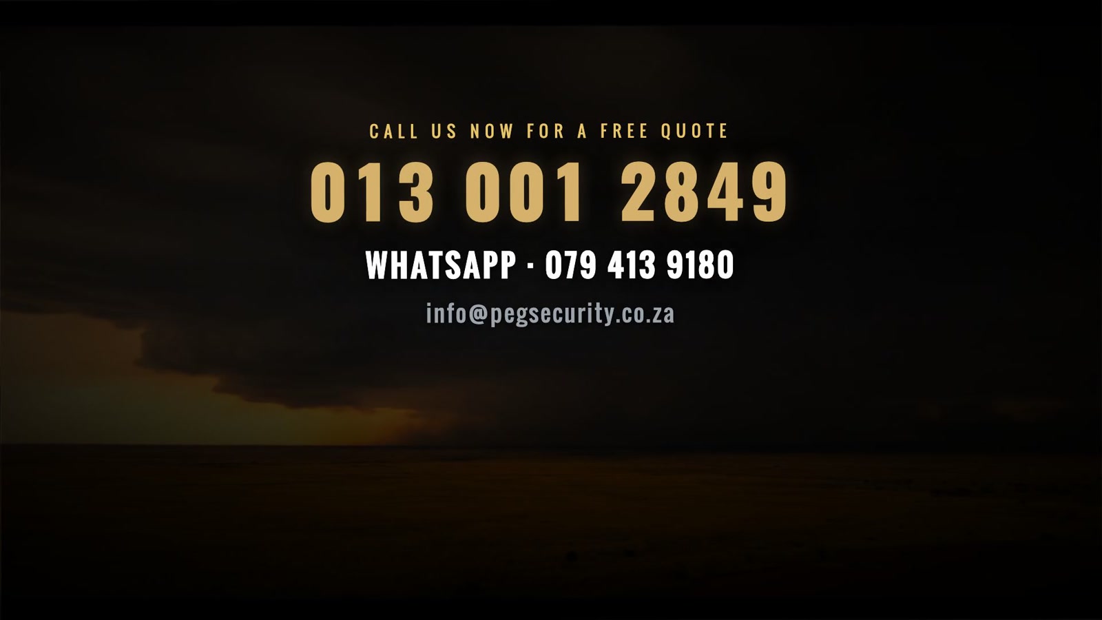 End card brand lockup with contact details over Mpumalanga storm clouds