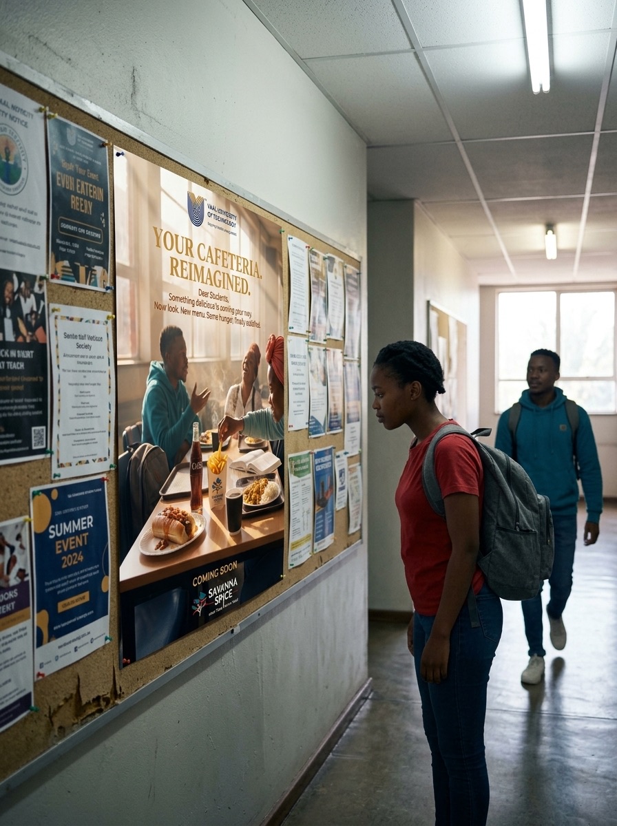 Savanna Spice VUT campus poster design with university branding integration