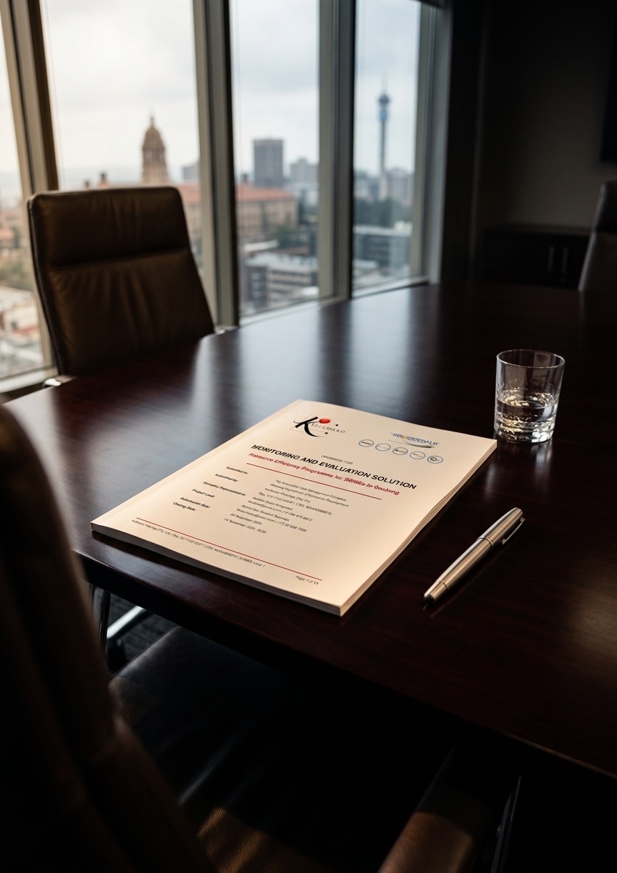 TIH M&E proposal document on a conference table in a government boardroom